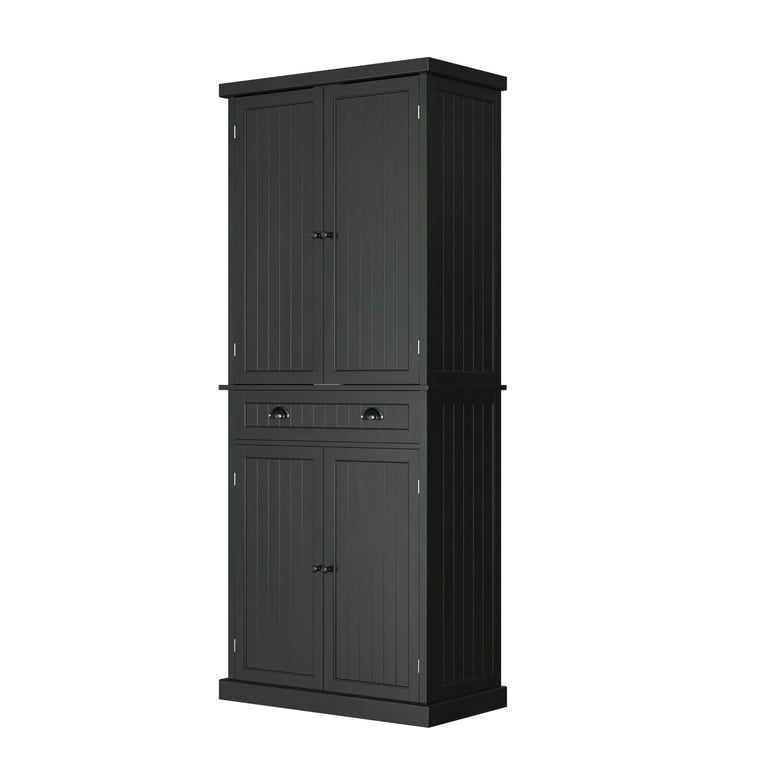 BUTURCAR Black Kitchen Pantry Storage Cabinet, Tall Narrow Storage Cabinet  with 2 Doors and 3 Shelves, Sideboard Storage Cabinet, Freestanding Pantry