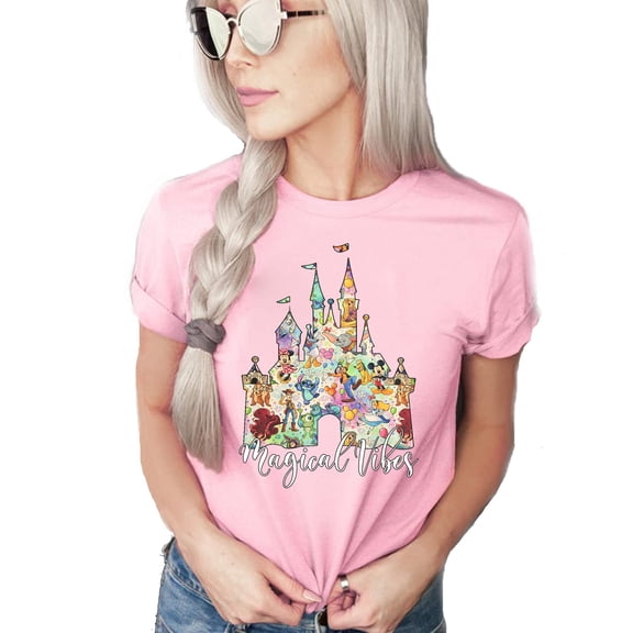 Magical Vibes Shirt, Animal Kingdom Shirt, Safari Shirt Casual Short Sleeve Shirt (3X Large, Light Pink)