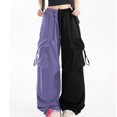 thumbnail image 2 of Karymi Women's Shorts Two-Tone Color Block Cargo Pants, Elastic Drawstring High Waist Multi Pockets Adjustable Cuff Baggy Wide Leg Streetwear Trousers, 2 of 7
