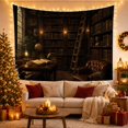 thumbnail image 3 of Library with Desk, Globe and Lantern by an Arched Window, Moody Vintage for Book Lovers, Old World Decor, Graduation Gift, Tapestry Wall Hanging for Study Room and Den, 3 of 7