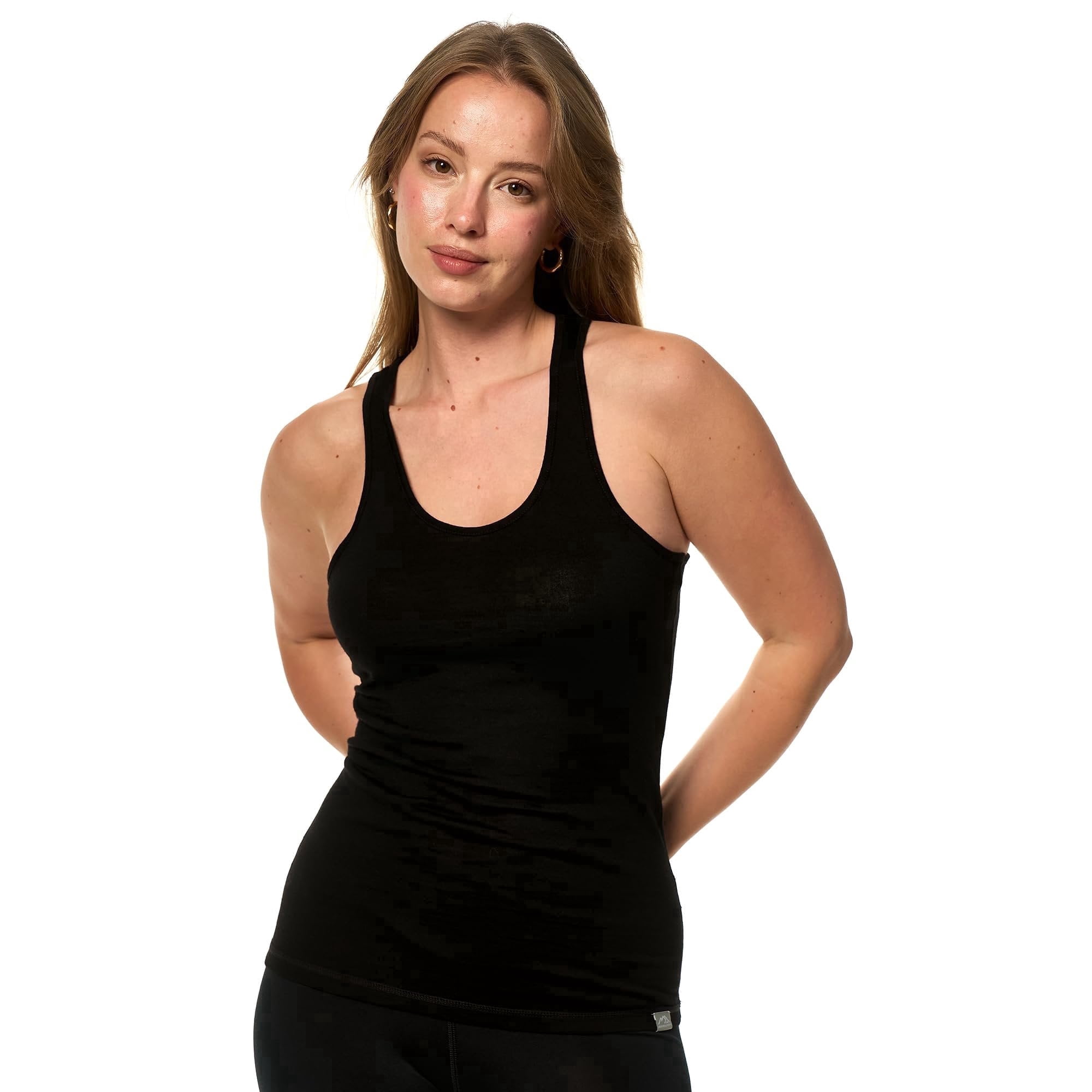 Merino.tech Women's Merino Wool Racerback Tank Top, Black, Size XL