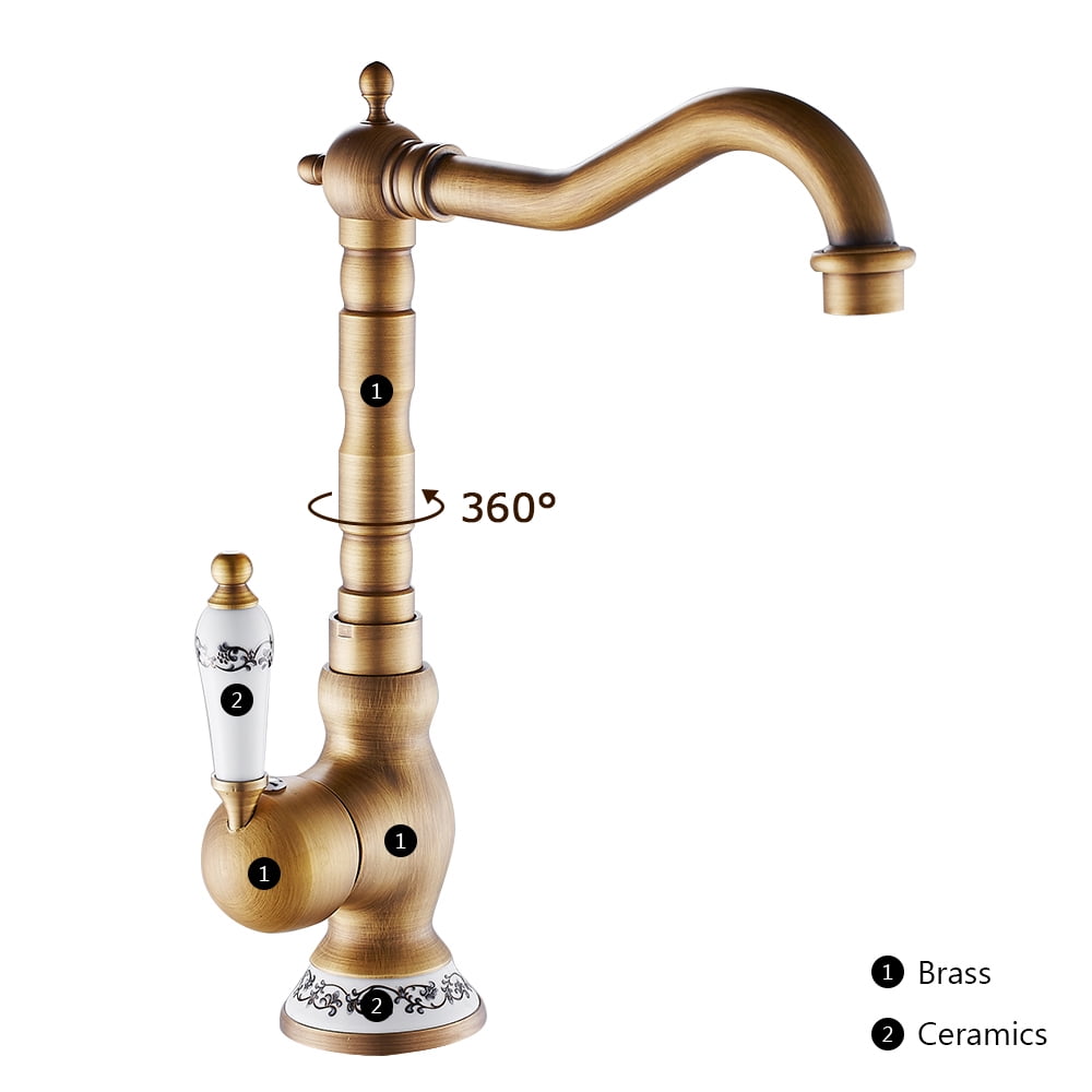 Antique Copper Bathroom Sink Swivel Spout Mixer Tap Single Lever Basin Faucet 