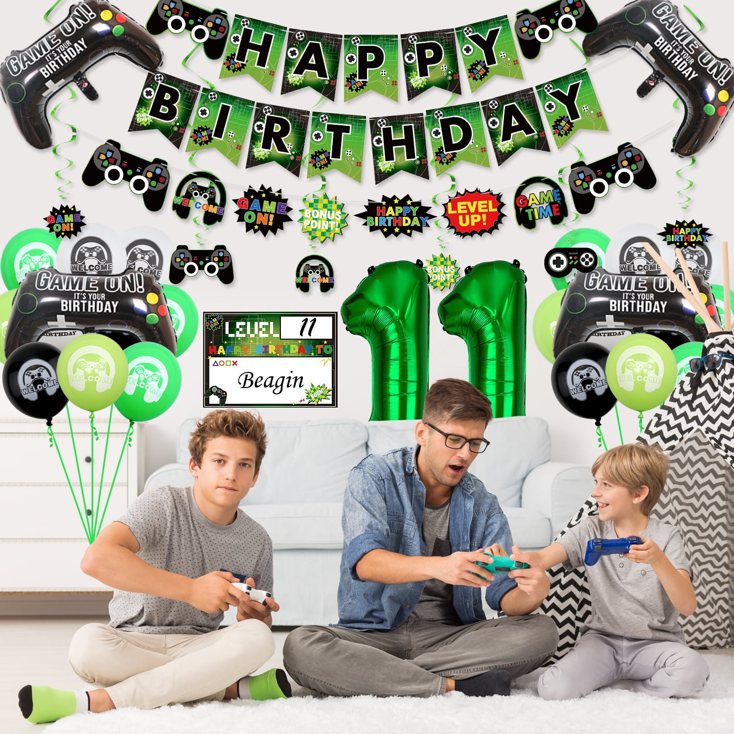 Videospiel 'Happy Birthday' Banner, 2 Meter Lang, Mit Glitzer – Für Gaming-Partys