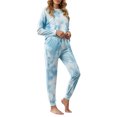 thumbnail image 1 of Womens tie Dye pijamas Set 2 unidades crewneck manga larga Tops cordón Pantalones ropa de dormir loungewear skyblue L, 1 of 6