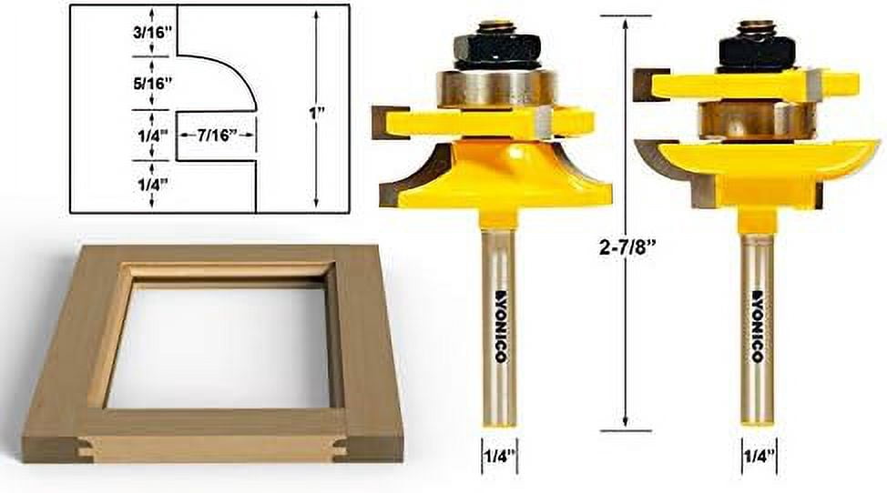 Yonico Rail and Stile Router Bits - 2 Bit Round Over - 1/4" Shank - 12238q