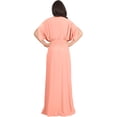 thumbnail image 6 of KOH KOH Long Bridesmaid Formal Short Sleeve V-Neck Full Floor Length Flowy Cocktail Summer Evening Wedding Guest Party Tall Maxi Dress Gown For Women Light Pink Peach Medium US 8-10 NT026, 6 of 7