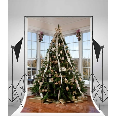 Image of Christmas Backdrop 5x7ft Interior Xmas Tree Decoration Gifts Wooden Floor Photography Background Children Kids Shooting Props