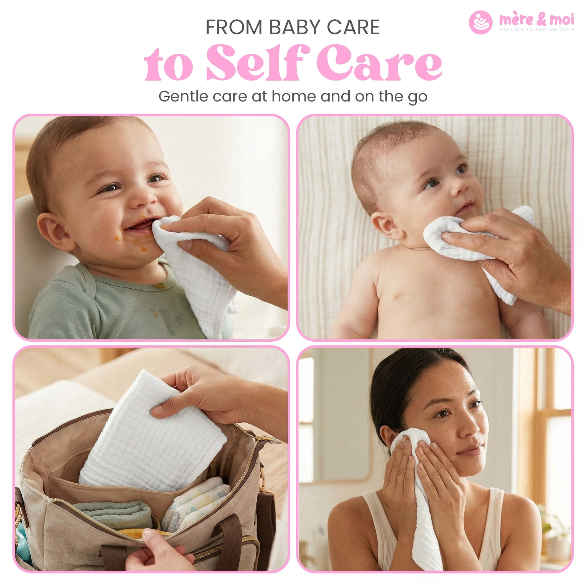 Mère & Moi: Muslin Baby Washcloths – 10 Pack, White - 10x10", Face-Body-Hands Wipe, Bathtime, Soft Cotton, Lightweight & Absorbent, Newborn Daily Care