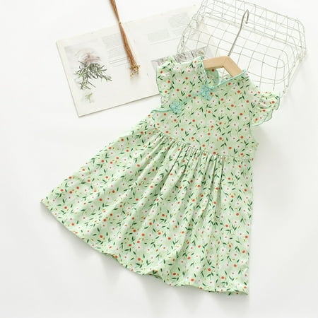 

Lovskoo Toddler Girls Sleeveless Dress One Size Cheongsam Mandarin Collar Floral Print Flutter Sleeve Dress for 2-3 Years Mint Green