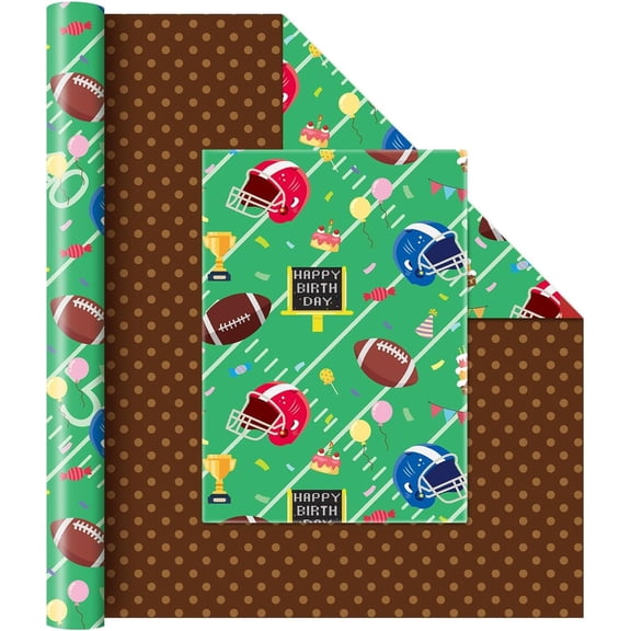 Football Sports Wrapping Paper Roll - 1 Roll 17” x 33 ft Happy Birthday Wrapping Paper Soccor Football Gift Wrap Supply for Kids Birthday Party Packing Decoration Favor
