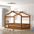 thumbnail image 2 of Jopath Full Size Floor Bed, Wood Bed with Slatted Base House Bed Frame with Fence for Kids Teens Girls Boys Walnut, 2 of 8