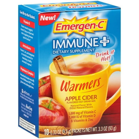 Emergen-C Immune+ Warmers 10 Count, Apple Cider Flavor) Dietary Supplement Flavored Hot Drink Mix, 1000mg Vitamin C, 0.33 Ounce Packets