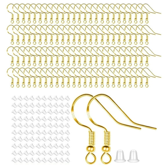 Juego de 100 ganchos para pendientes, tapones para los oídos, kit para hacer pendientes y hacer joyas. Oro