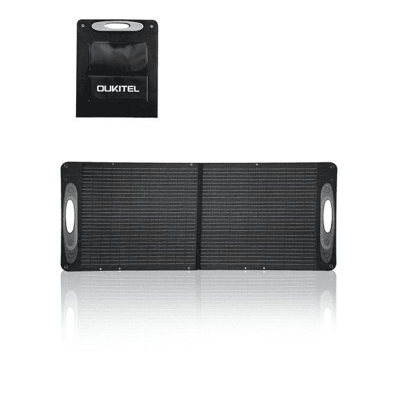 OUKITEL FFPOWER 100W Solar Panel Foldable IP68 Waterproof and Dustproof Monocrystalline Solar Panel High Conversion Efficiency Includes Storage Stand Supports Series/Parallel Connection