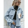 thumbnail image 5 of Women'S Wool Blend Button Down Long Sleeve Oversized Shacket Jacket Coat Light Blue M, 5 of 7