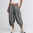 thumbnail image 7 of Womens Baggy Capris Pants Cotton Linen Mid Cross Waist Harem Pants Wide Leg Cropped Trousers with Pockets, 7 of 7