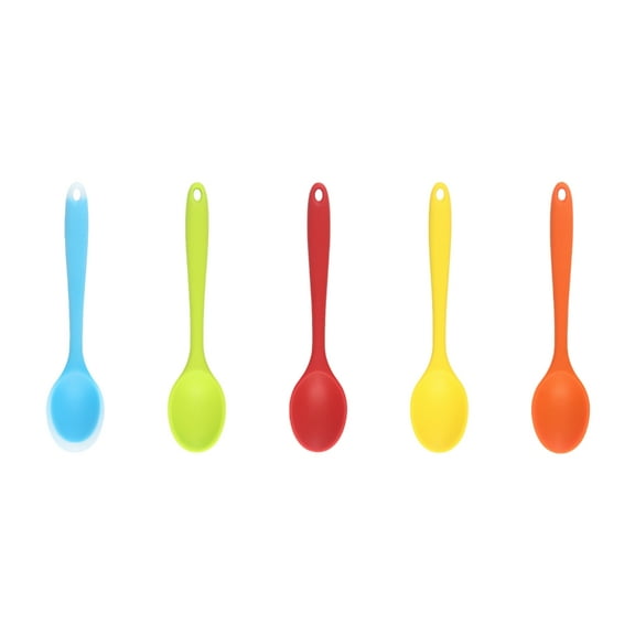 YIEMEEN Pack of 5 Silicone Soup Spoons Elegant Spoons Soft Silicone Spoon Dessert Spoon
