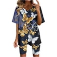 thumbnail image 2 of Ensembles 2 Pcs pour Femmes Mode Blouse à Col en V Manches Courtes Hauts Shorts Costume Décontracté Ensembles Femmes en Liquidation, 2 of 4