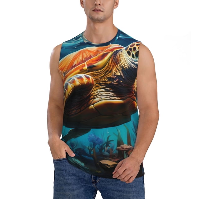 Balery Colorful Flower Sea Turtle Camisetas sin mangas para hombre, absorbe la humedad y protege contra el mal olor.-XX-Large
