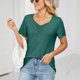 thumbnail image 5 of Camisetas de manga corta con cuello en V para mujer, camisetas informales plisadas de Color puro a la moda para mujer, camisetas de verano para viajes diarios y oficina, 5 of 6