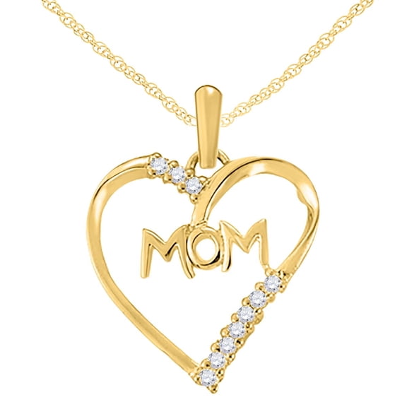 Mauli Jewels Engagement Necklace for Women 0.1 Carat Mom Diamond Pendant Prong 10K Yellow Gold With 18'' Yellow Rhodium Plated Silver Chain|Silver Chain