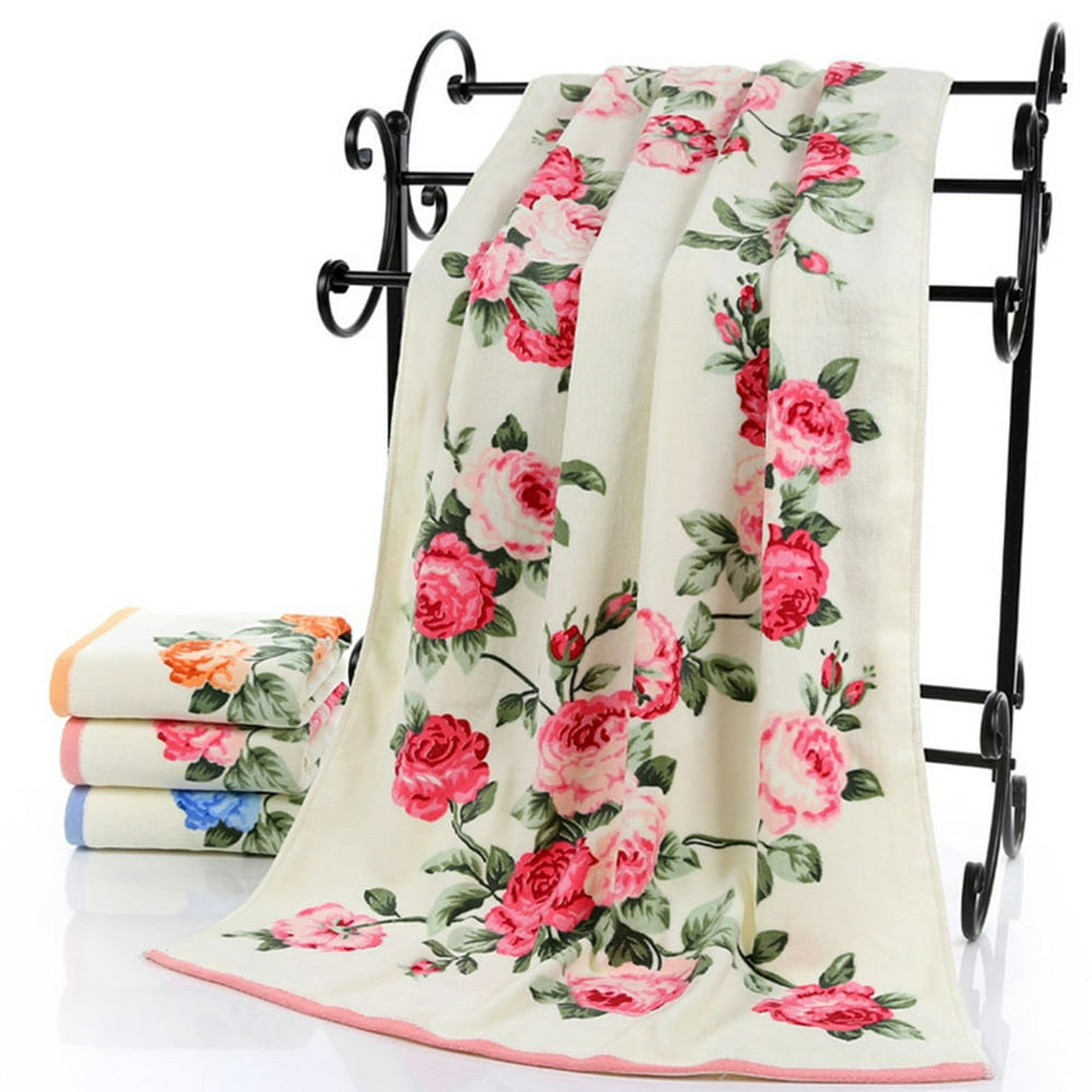 75x140cm Large Soft Cotton Bath Towel Peony Flower Bathroom Home Hotel