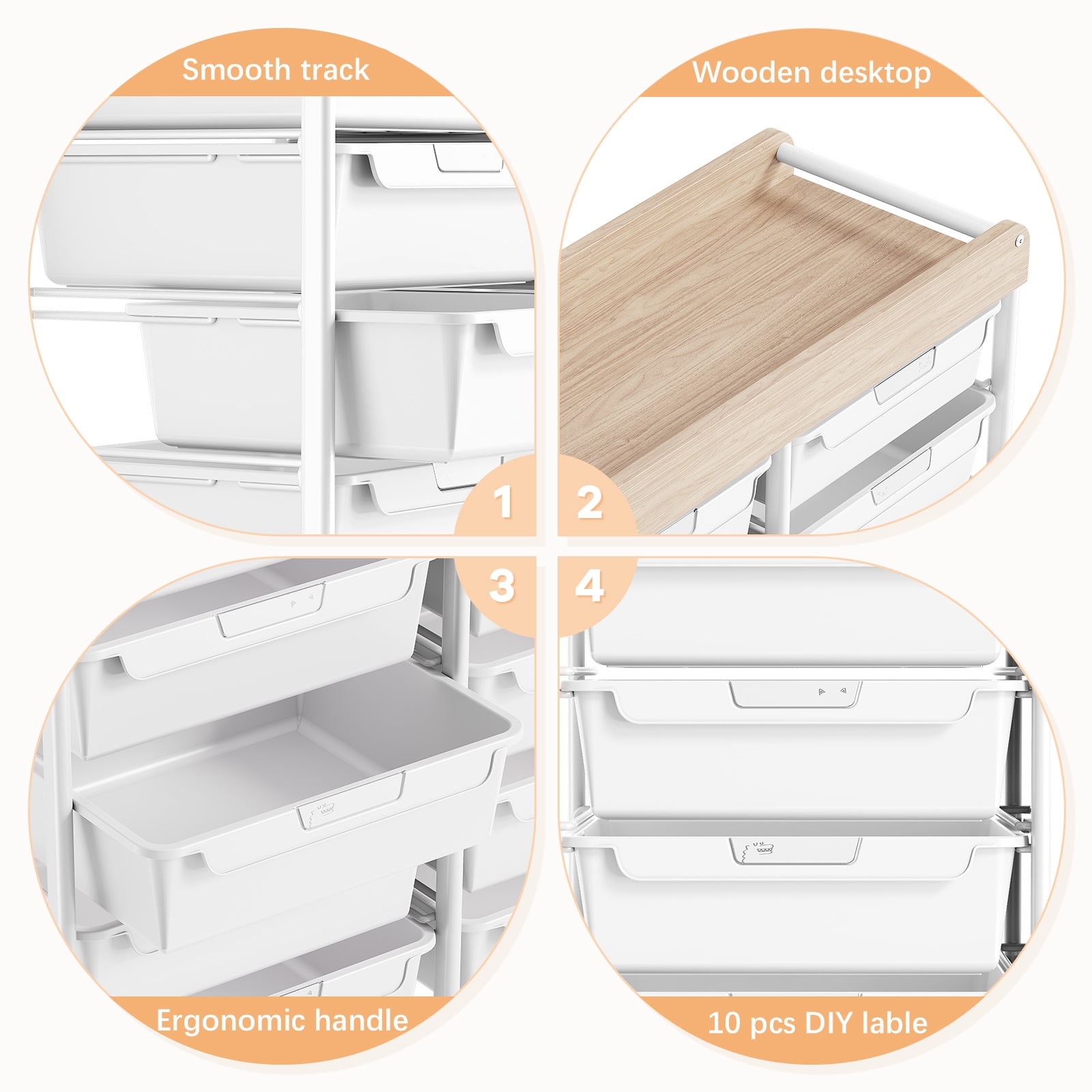 Rolling Storage Cart with 10 Drawers, KK KINGRACK Drawer Cart with Sturdy Frame for Craft Office School Storage, White