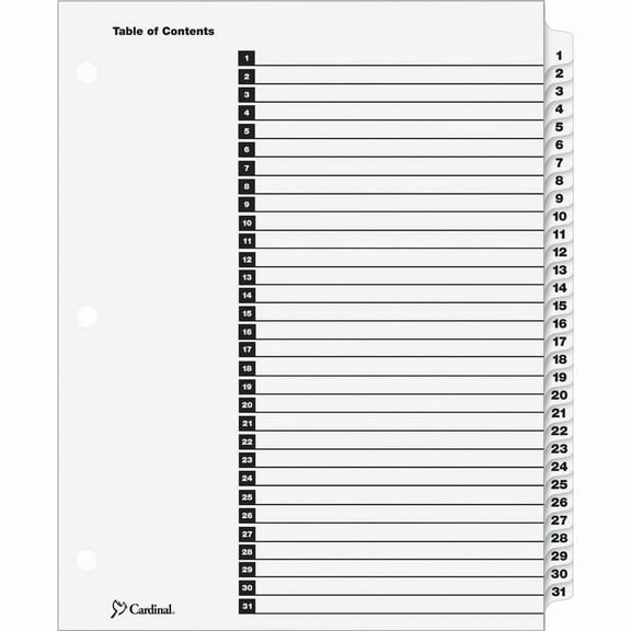 Cardinal OneStep Daily Index System - 31 x Divider(s) - Printed Tab(s) - Digit - 1-31 - 31 Tab(s)/Set - 9" Divider Width x 11" Divider Length - Letter | Bundle of 2 Sets