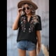 thumbnail image 4 of Camisas Mexicanas para Mujer, Blusa Tradicional de Verano Bordada, Túnica Floral, Cuello en V, Camiseta de Corta. Negro M, 4 of 9