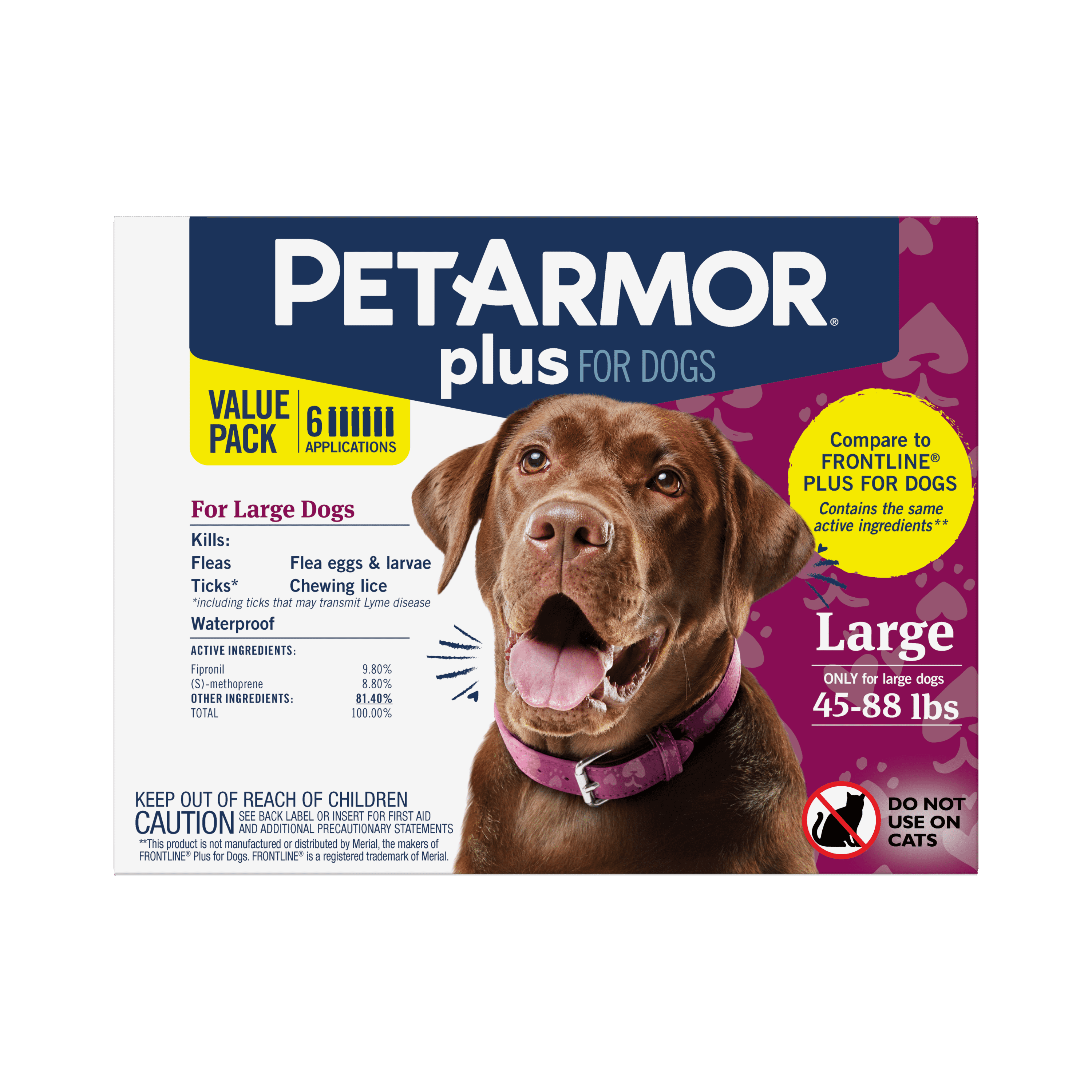 PETARMOR Plus for Large Dogs 45-88 lbs, Flea & Tick Prevention for Dogs, 6-Month Supply