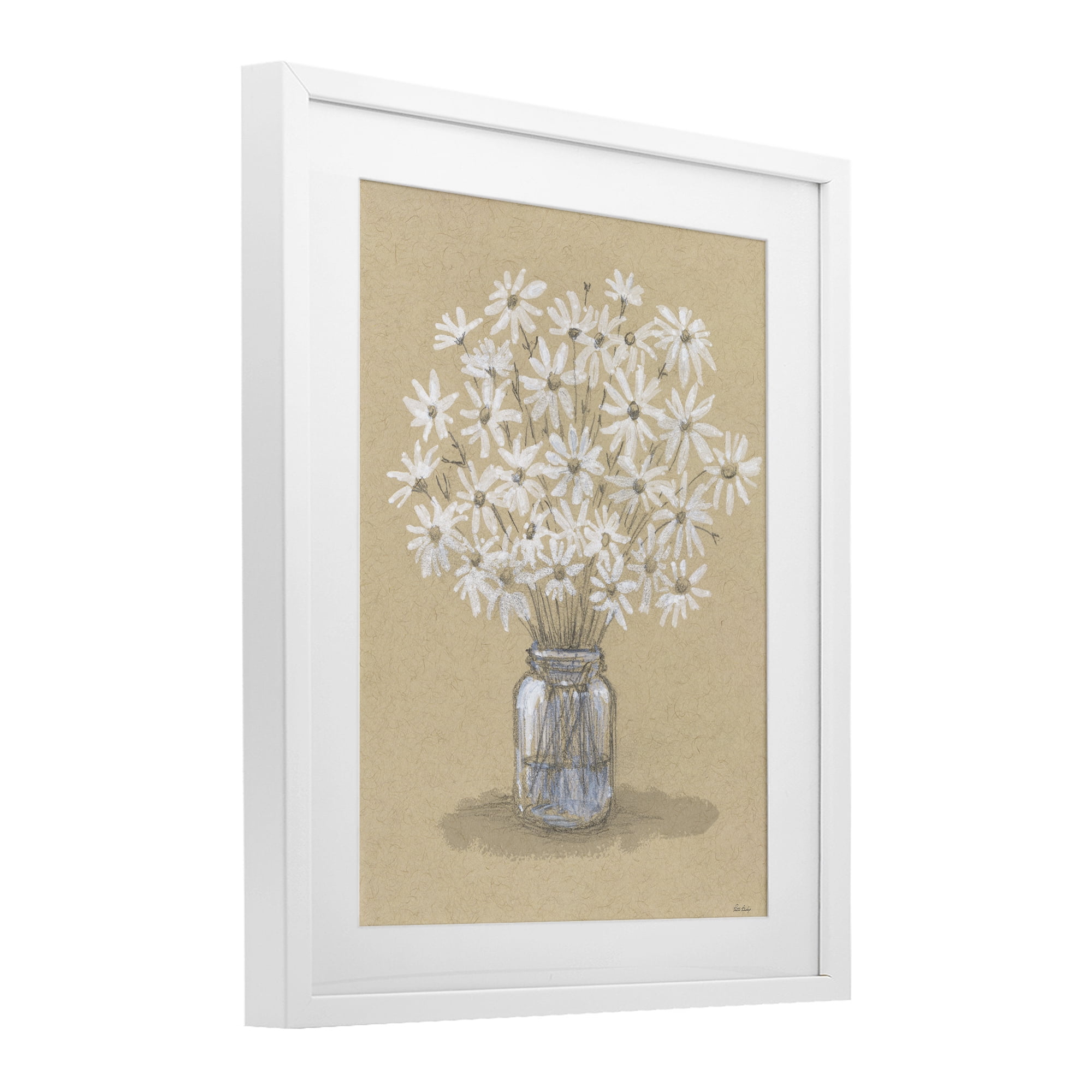 Stupell Industries Daisies Jar Drawing White Framed Print Under Glass, design by Patti Bishop