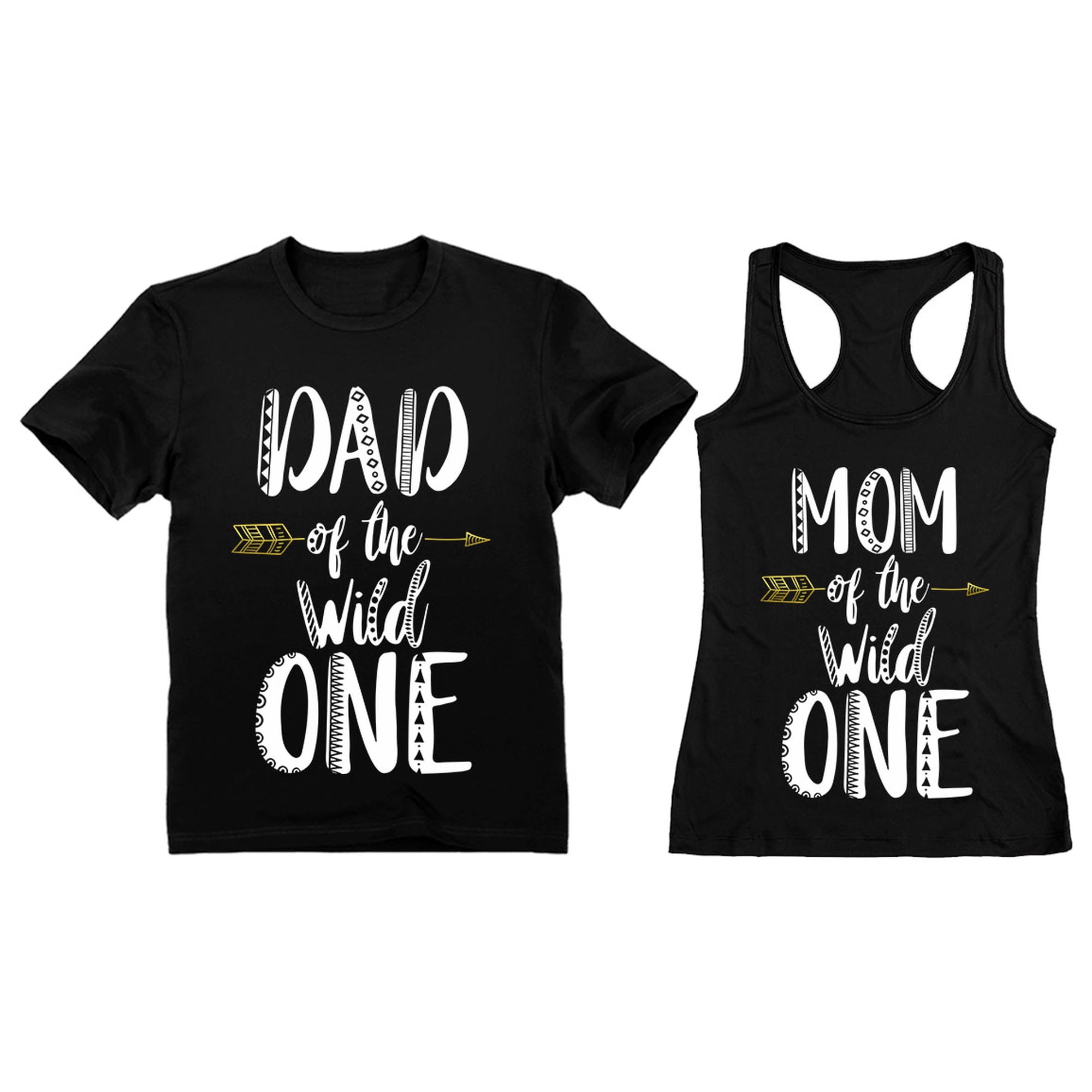 Dad Of The Wild One T-shirt Mom Tank Top Matching Couples Funny 1st Birthday Set Men Black Large / Women Black Large