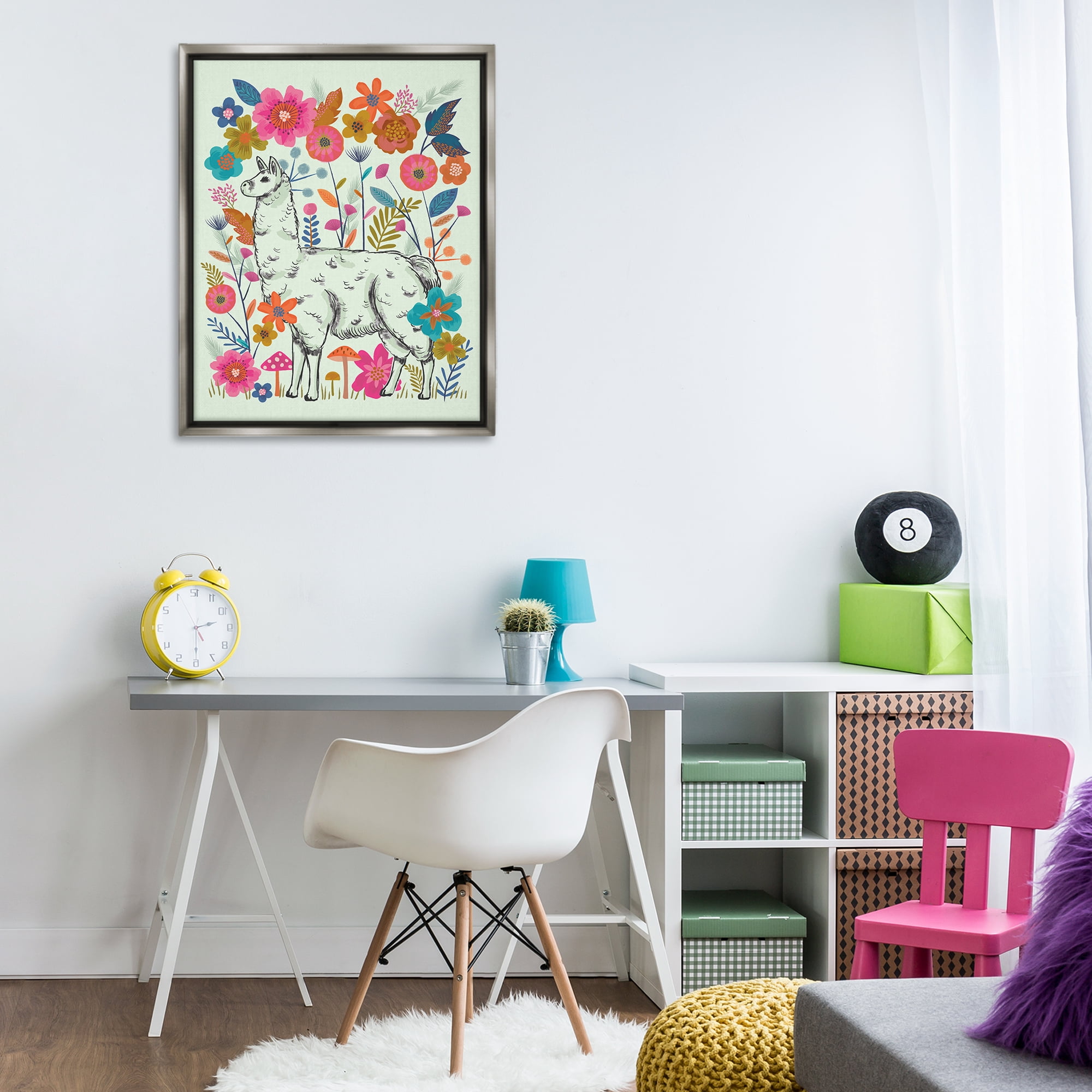 Stupell Industries Llama Among Bright Florals Animals Painting Gray Floater Framed Canvas Art Print Wall Art, 25 x 31