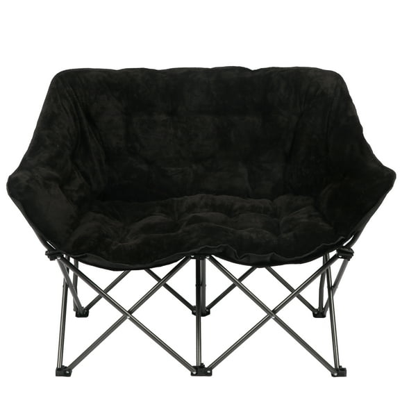 Mainstays Loveseat Chair Double Saucer with Plush Faux Fur, Black