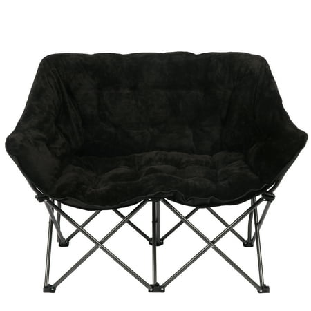 Mainstays Loveseat Chair Double Saucer with Plush Faux Fur Black