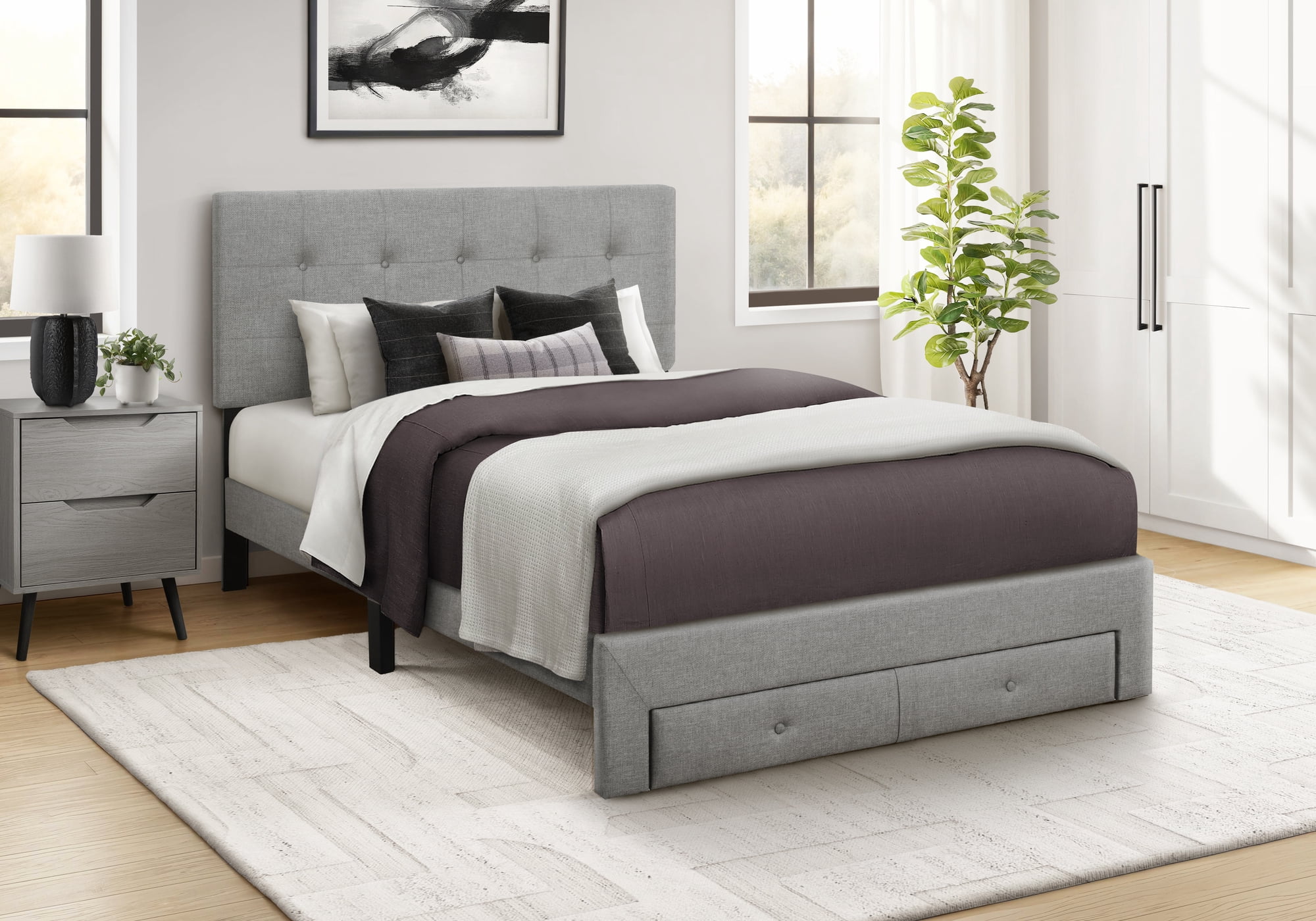 Monarch Specialties - I 5900F Bed, Full Size, Upholstered, Bedroom, Juvenile, Grey Linen Look