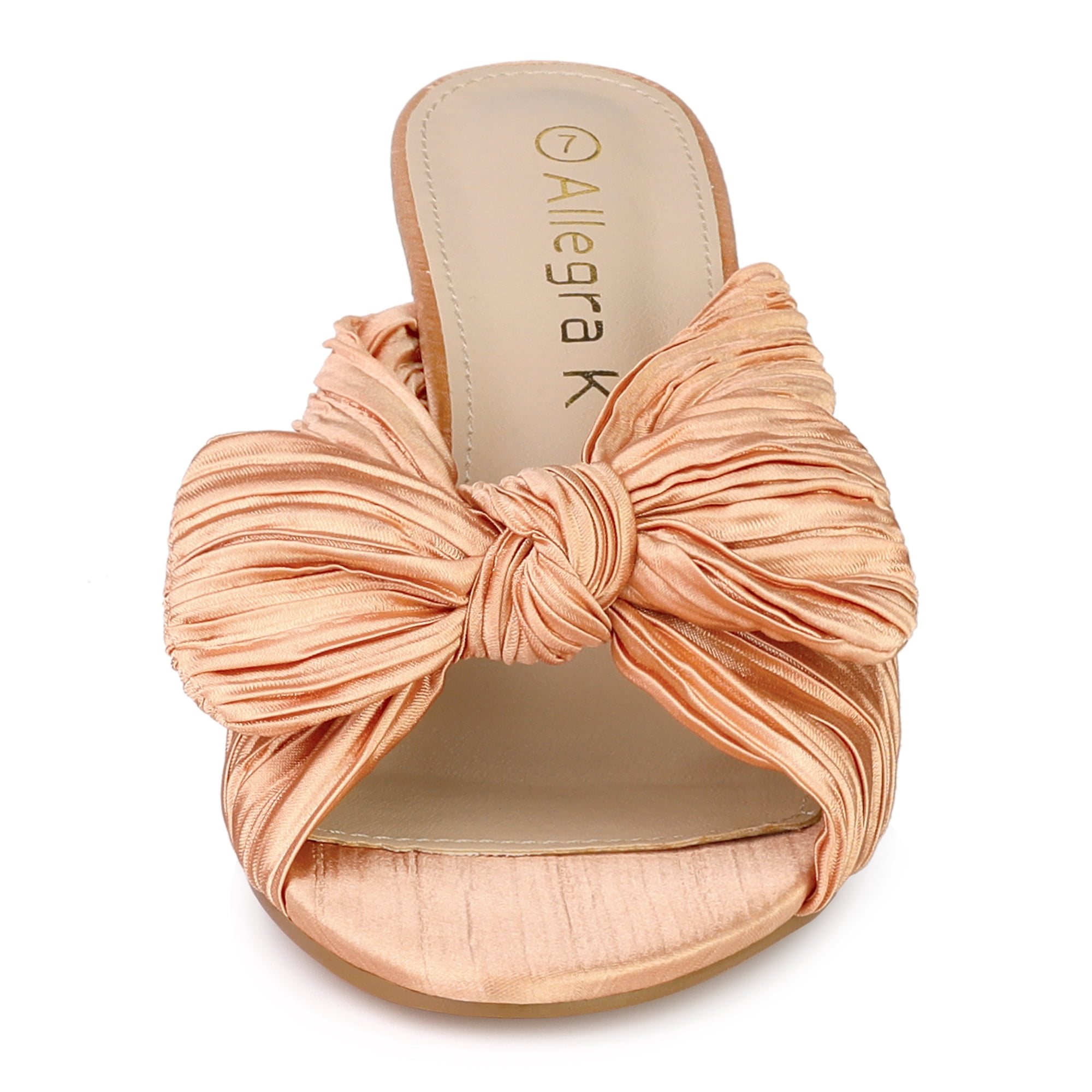 DARING DIVA Women's Pleated Bow Heels Slip on Chunky Heel Slouches Rose Gold 7