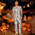 thumbnail image 6 of Kintue Halloween Pajama Set Ghost and Pumpkin Printed Gray, Crew Neck Top with Straight Leg Pants for Couples, 6 of 7
