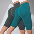 thumbnail image 2 of ManxiVoo Dual Pack Women High Waisted Textured Yoga Shorts Compression Fitness Pants for Booty Toning L Size Blackish Green, 2 of 4