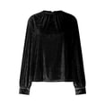 thumbnail image 4 of Htigea Womens Velvet Shirts Puff Long Sleeve Crew Neck Pleated Tops Elegant Work Office Blouses Black L, 4 of 8