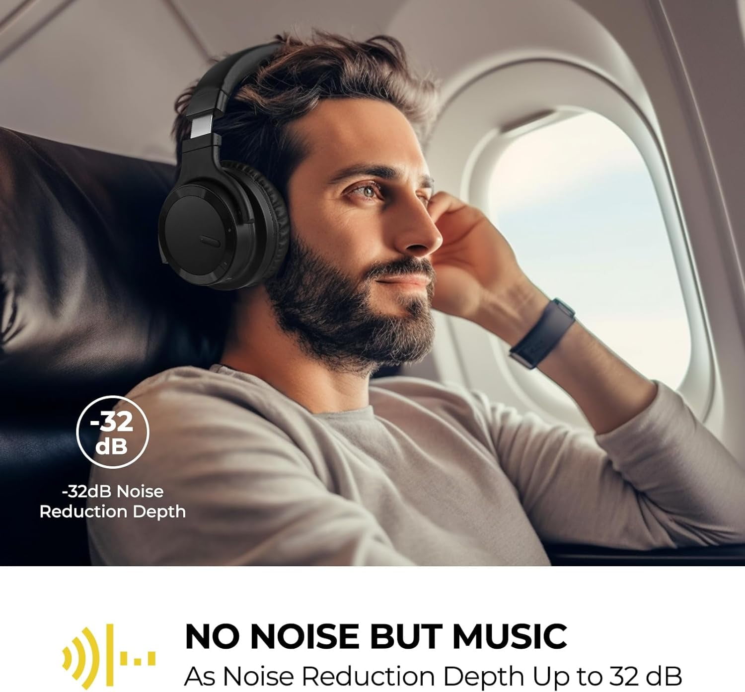COWIN Bluetooth Headphones Active Noise Cancelling Headphones Wireless Headphones Over Ear with Mic Deep Bass, Comfortable Protein Earpads, 30 Hours Playtime for Travel/Work, Black thumbnail 8