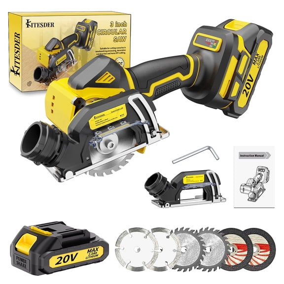 20V 3" Mini Cordless Circular Saw with Battery & Charger, 25000RPM, Blade Guard Included, Cuts Tile Wood Metal Plastic, for DIY & Construction, Local Warehouse Shipping