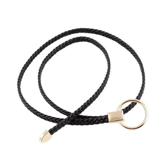 SWSMCLT Women's Autumn Belt Casual Circle Holiday Date Spring Metal Buckle Braided Belt Adjustable Belts Chic Black Small-Large