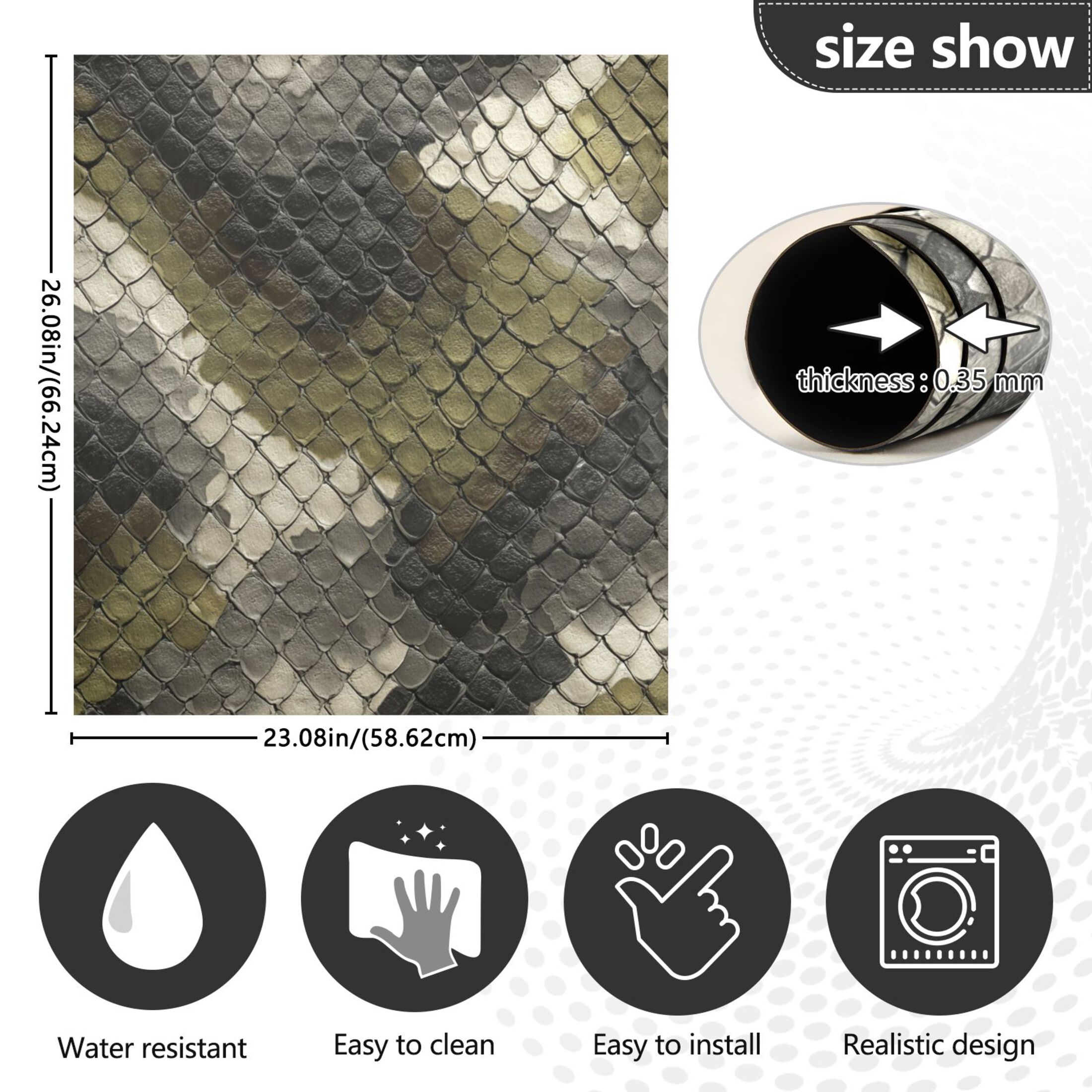 Dishwasher Magnetic Refrigerator Magnet Cover Sticker Home Decorative 23"x26" Greenish-brown Snake Skin Print Pattern