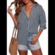 thumbnail image 2 of Blusas Elegantes de Larga con Botones y Rayas Contrastantes de Punto Gofre para Mujer Colores Mezclados M, 2 of 8