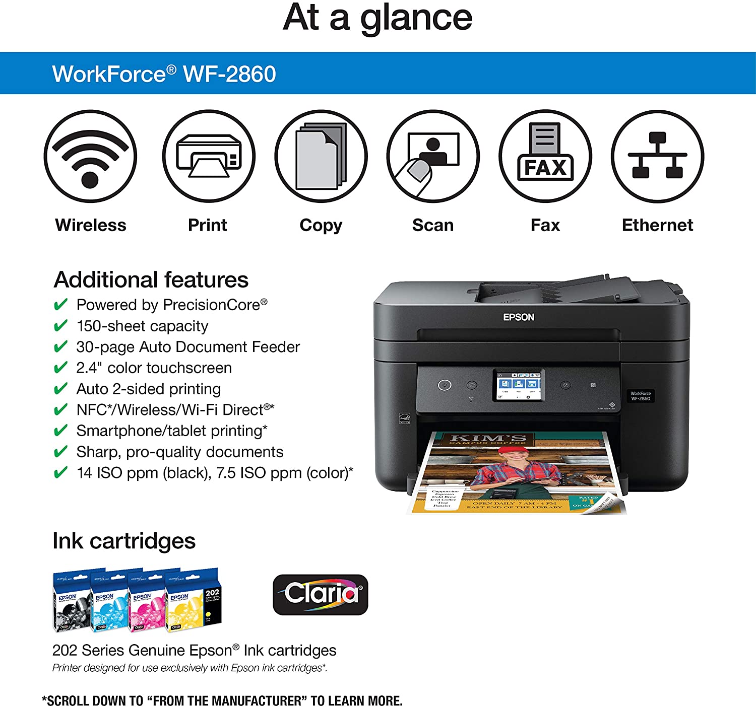 Epson Workforce WF-2860 All-in-One Wireless Color Printer with Scanner, Copier, Fax, Ethernet, Wi-Fi Direct and NFC, - image 4 of 4