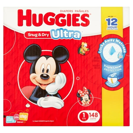HUGGIES Snug & Dry Ultra Diapers, Size 1, 148 Diapers