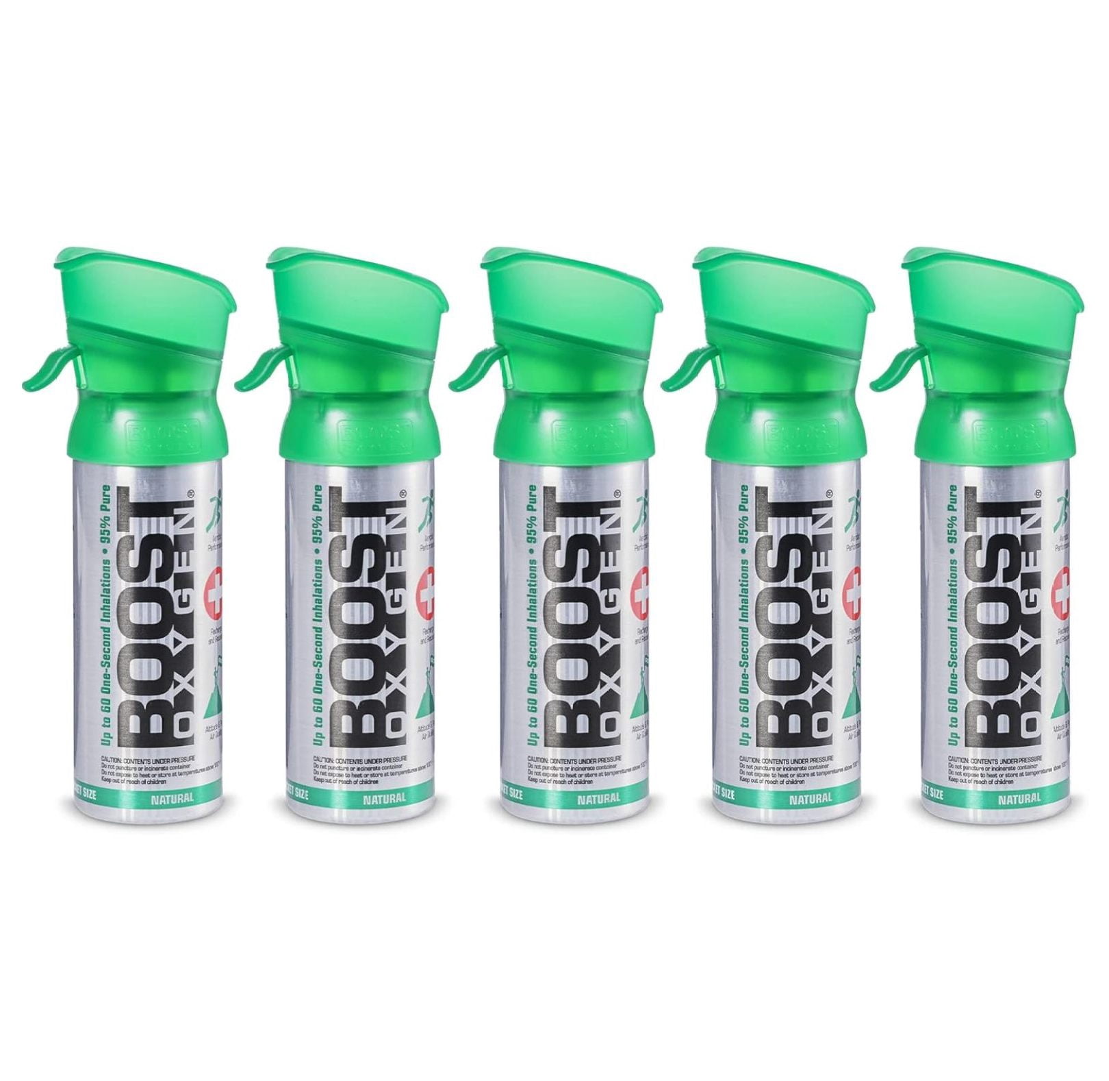 Pocket Sized 3 Liter Natural Pure Canned Oxygen Bottle Canister with Built In Mouthpiece for High Altitudes, Natural Flavor (5 Pack)