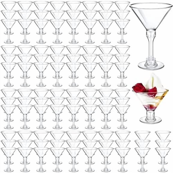 100 Pcs 5 oz Disposable Plastic Martini Glasses – Unbreakable Mini Cocktail Cups for Margarita, Wine, Dessert, Weddings & Parties