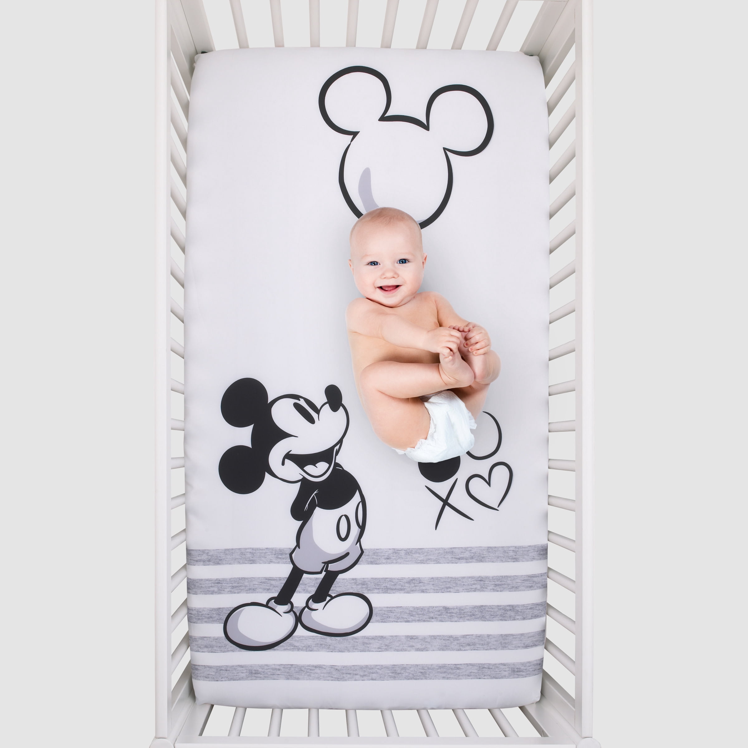 Disney Mickey Mouse - Grey, Ivory and Black Photo Op Fitted Crib Sheet